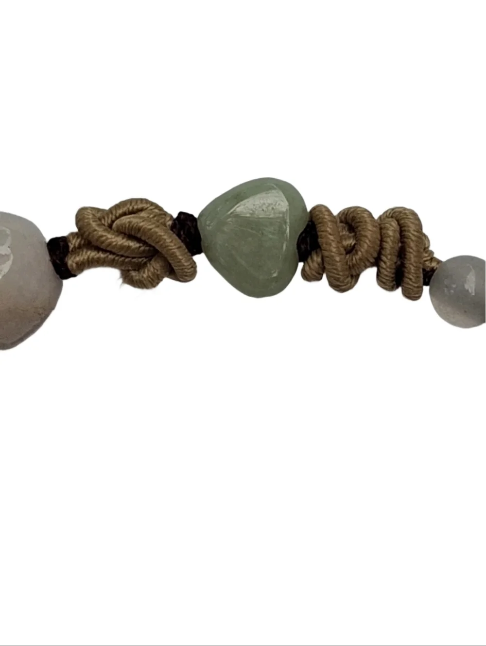Vintage Hand-Carved Jade & Rose Quartz Macramé Slider Bracelet - Eternity Symbol